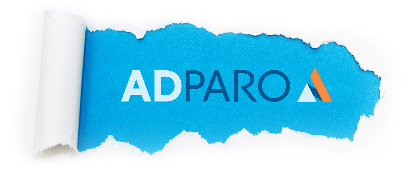 Blue hole in white paper. Coming soon. adParo logo